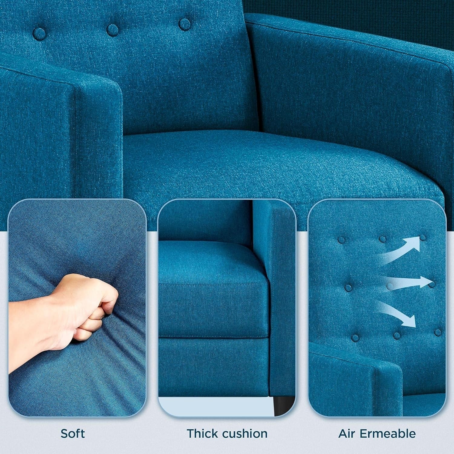 Blue Fabric Recliner Chair Adjustable Padded Seat Sofa Living Room Couch