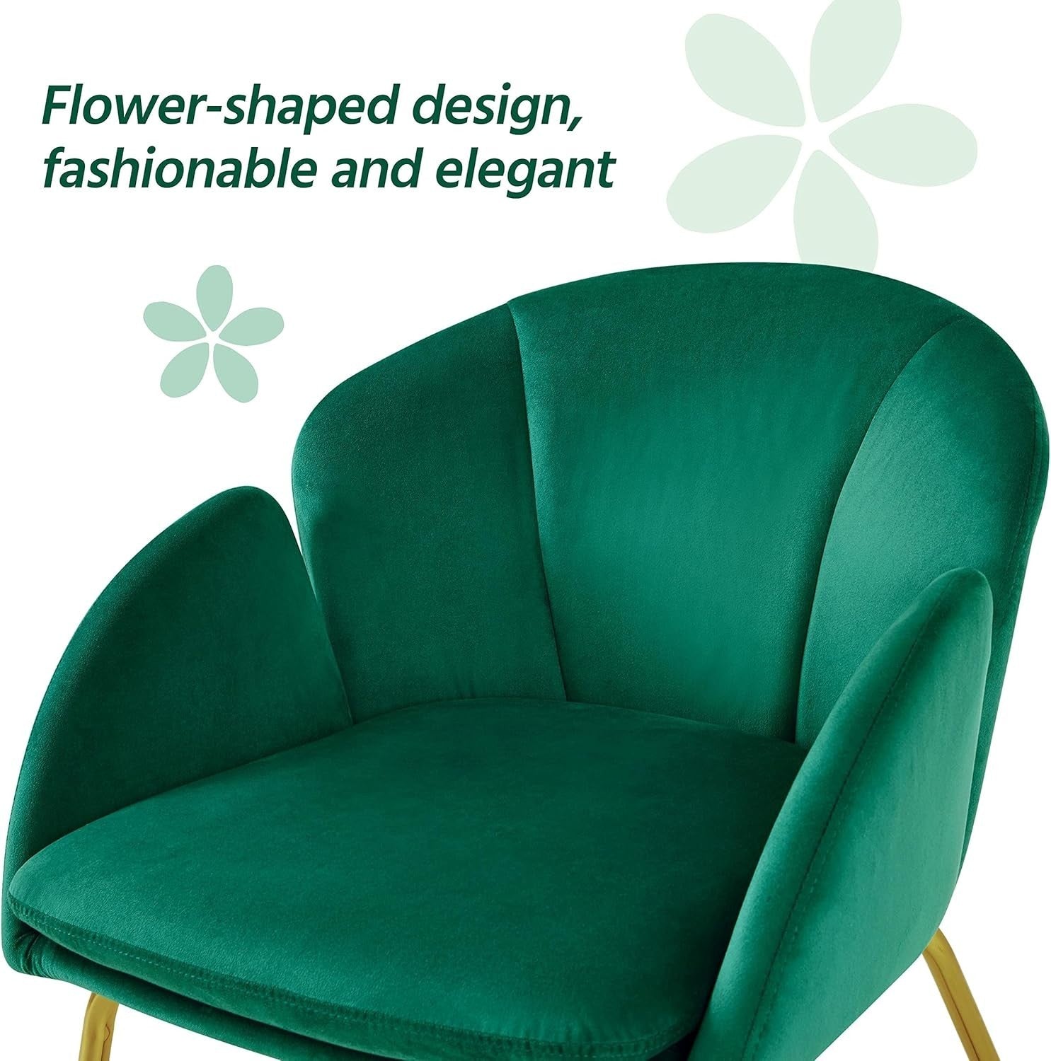 Green Velvet Tub Vanity Chair Petal Accent Armchair with Gold Metal Legs