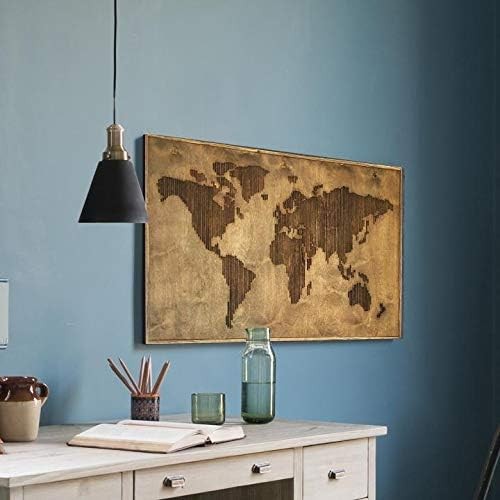 Wood World Map Wall Art 47x27.5in Large 2D Decor