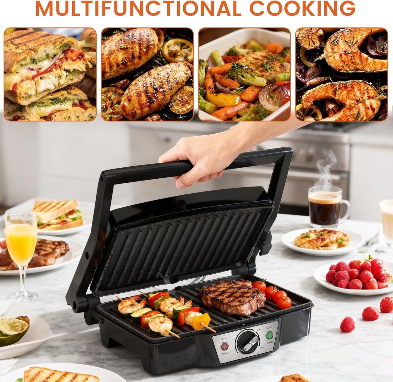 1500W Electric Panini Press 27.5x17.8cm Non-Stick Grill Toastie Maker