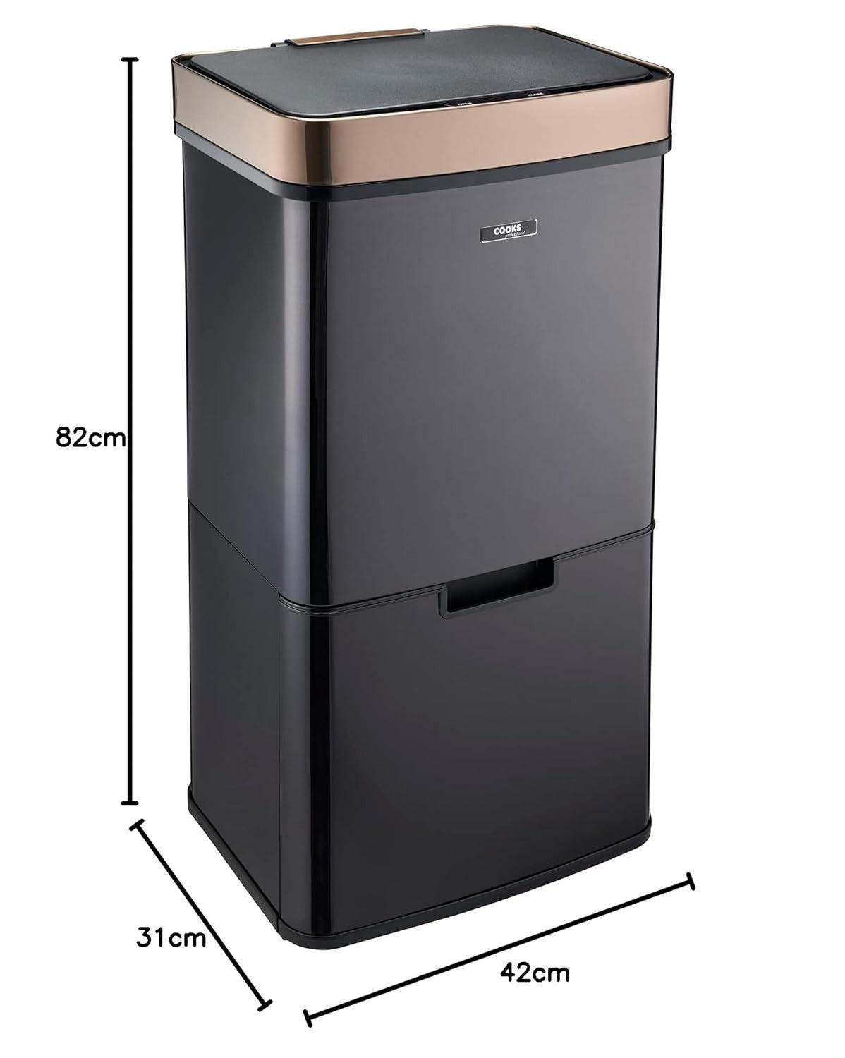75L Dual Compartment Motion Sensor Kitchen Bin Black Copper
