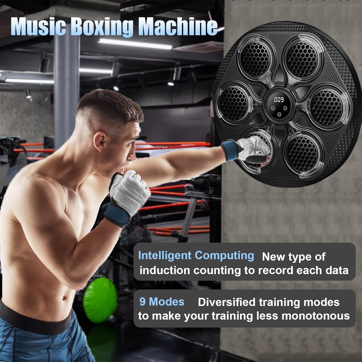 Music Boxing Machine Bluetooth LED Wall Mount Punch Trainer Home Gym