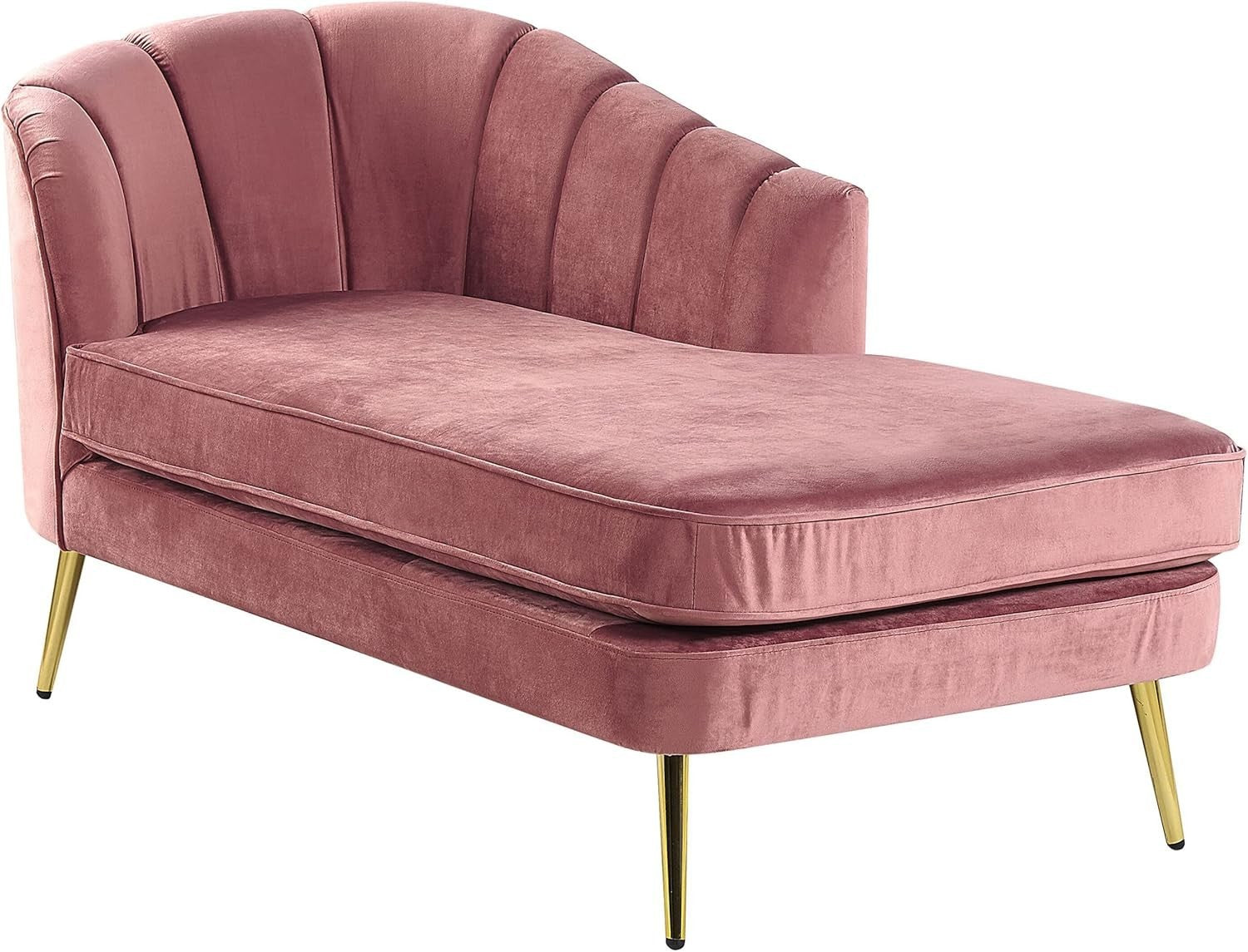 Pink Velvet Chaise Lounge Left Hand Upholstered Velvet Metal Legs Glam Retro