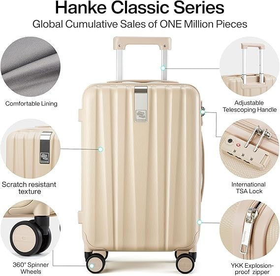 Expandable 20” Carry On Hard Shell Spinner Luggage Lightweight Lock