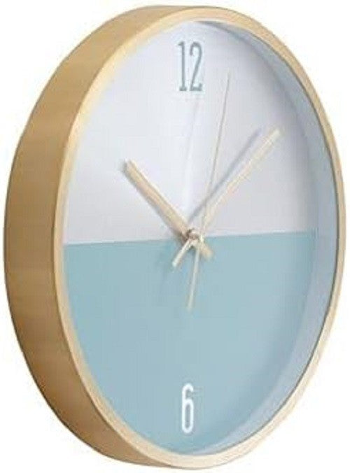 Modern Wall Clock Silver Blue Round 30cm Quiet Quartz Stylish Home Bedroom Decor