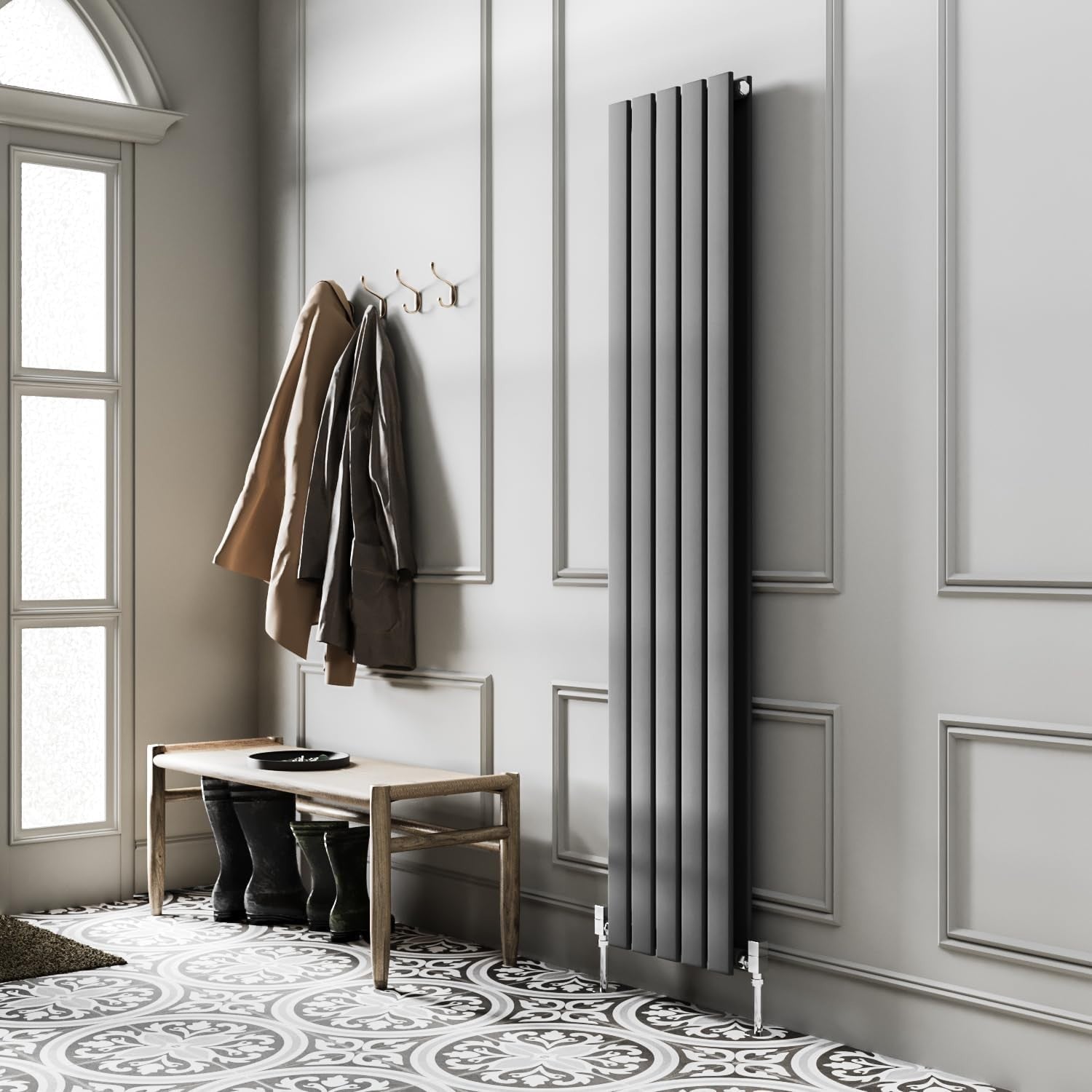 Vertical Anthracite Grey Double Panel Radiator 1600x340mm Central Heating