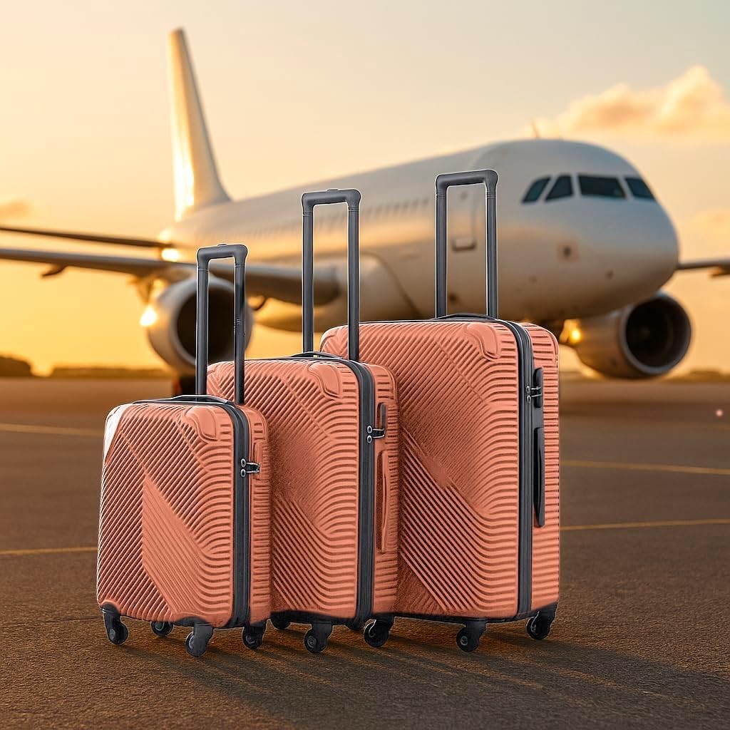 3PC Hard Shell Luggage Set 20 24 28 Inch Spinner Wheels Lock Rose Gold