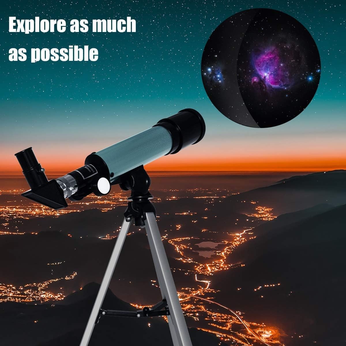Kids 90X Telescope with Tripod 2 Eyepieces 1.5X Barlow Lens