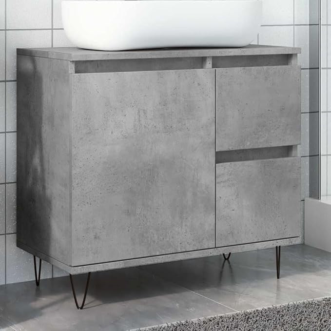 Concrete Oak Bathroom Sink Cabinet 65x33x60cm Modern Under Basin Storage Unit