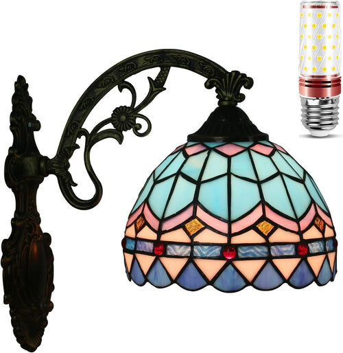 Mediterranean Stained Glass Wall Light 8in Vintage Indoor Sconce