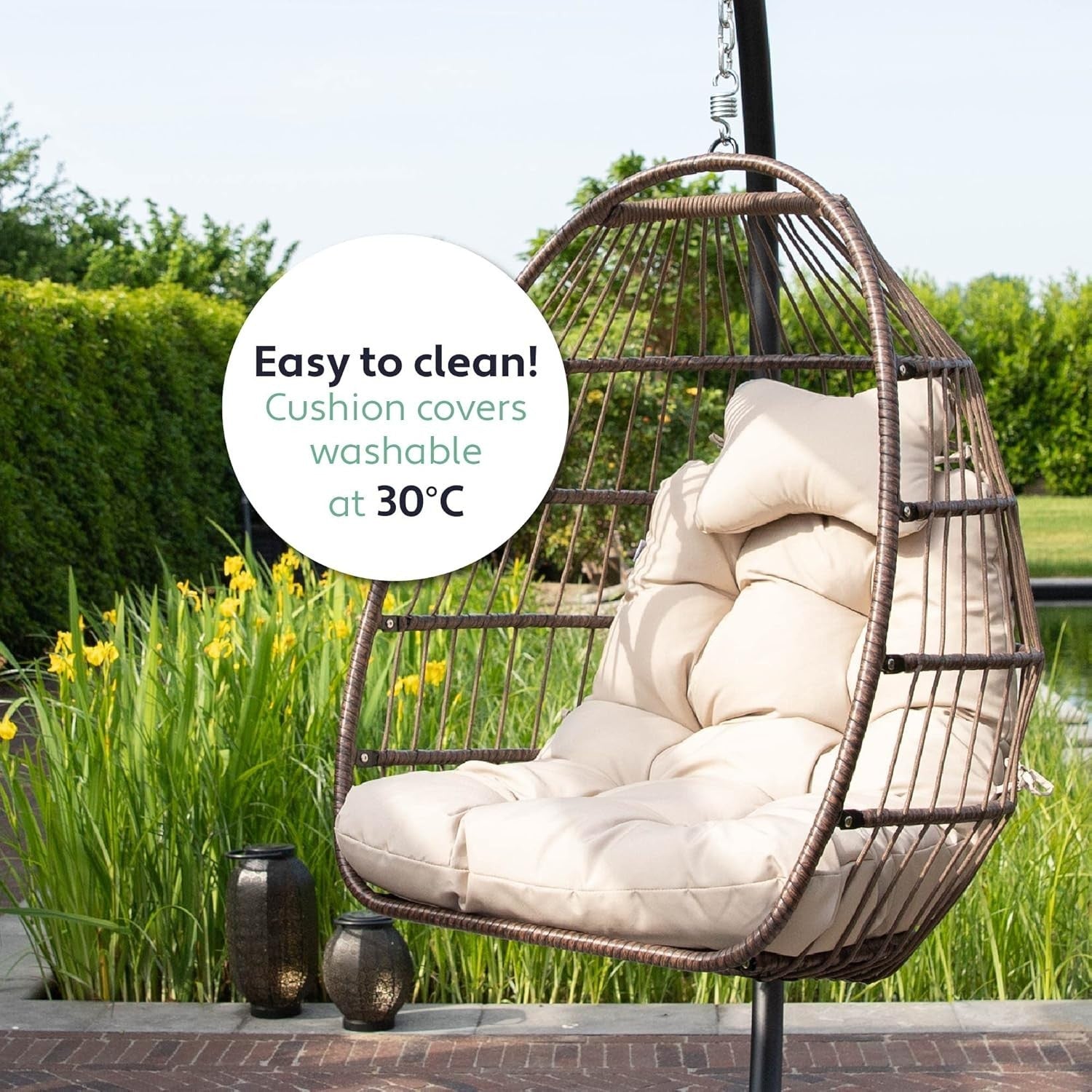 Foldable Hanging Egg Chair with Cushion for Garden Patio 150kg