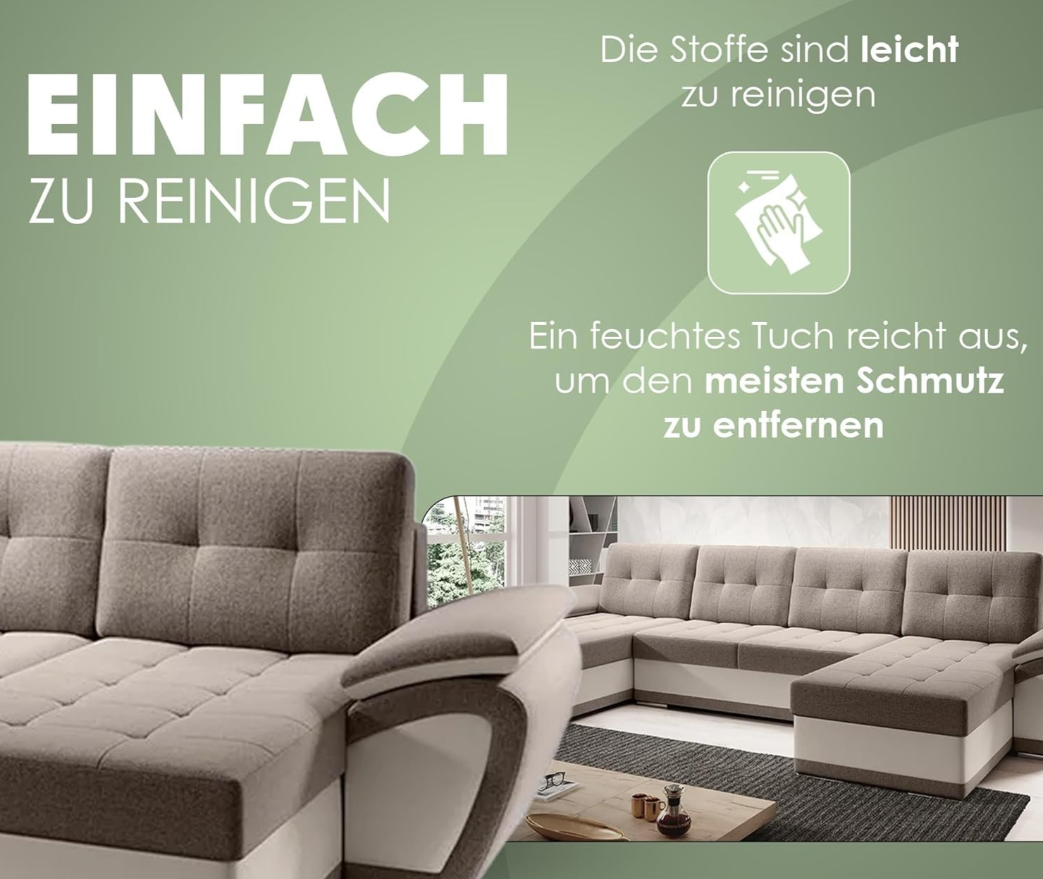 U Shaped Sofa Bed with Storage Box Modern Corner Sleeper Couch Turquoise