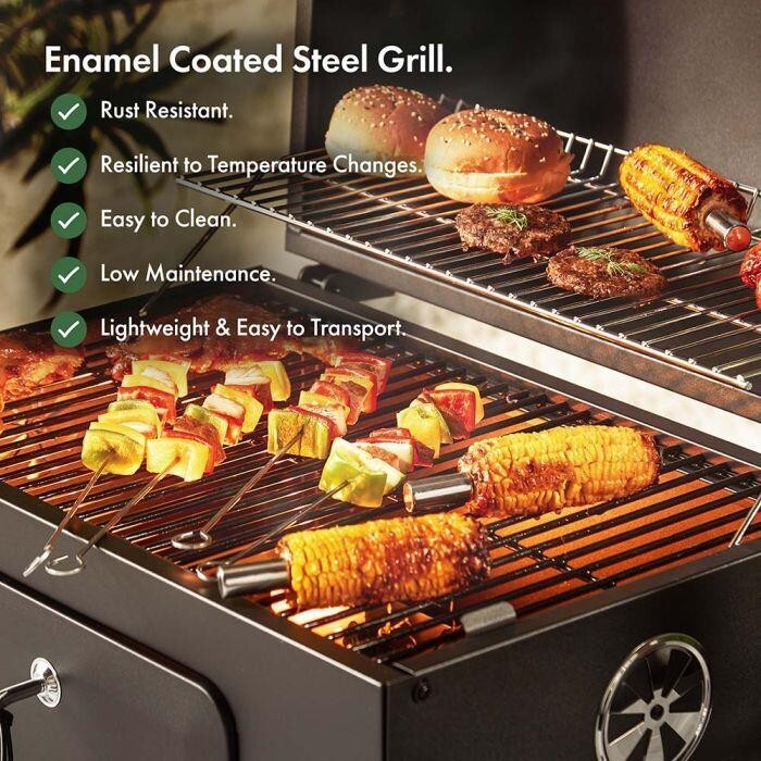 American Style Charcoal BBQ Grill w/ Temp Control, Shelves & Wheels