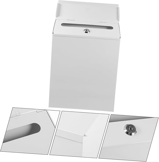 Wall Mounted Retro Mailbox White Iron Suggestion Box Home Garden Office Secure