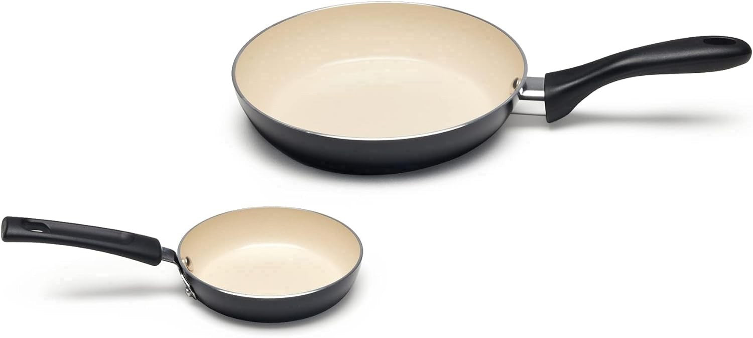 11pcs Ceramic Non Stick Cookware Set Black Cream PFOA Free Pots & Pans Kitchen