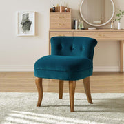 Teal Velvet Upholstered Vanity Chair – Barrel Back Accent Seat with Wood Legs