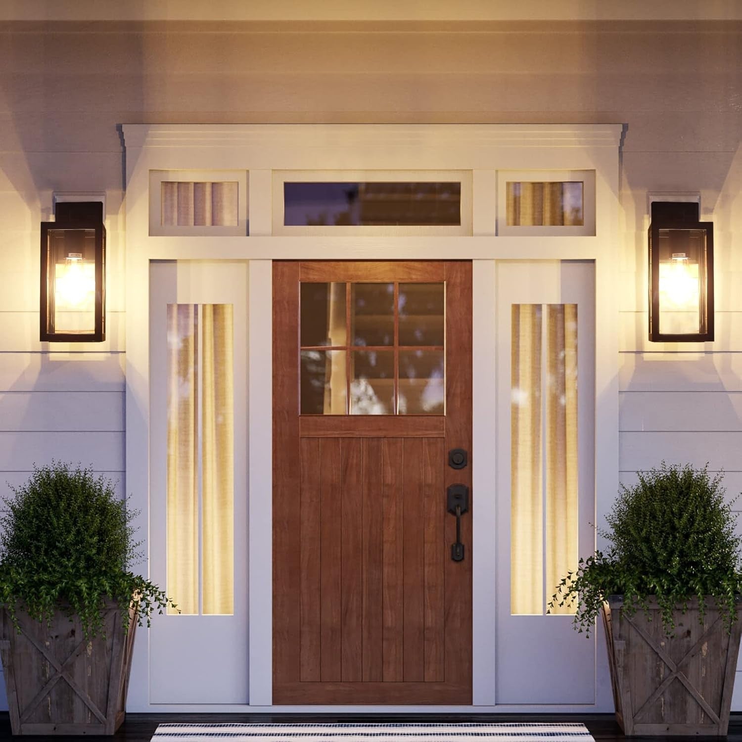 2 Pack Outdoor Wall Lantern Black Aluminum Porch Lights with Glass Shade
