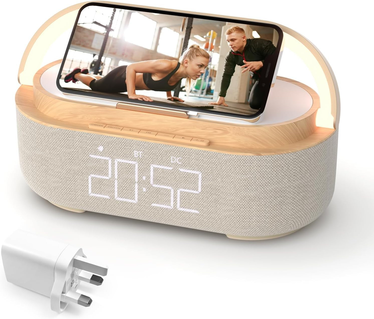 Bluetooth Alarm Clock Wireless Charger Speaker Loud Snooze Night Light