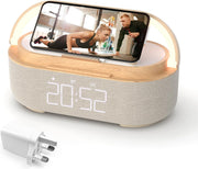 Bluetooth Alarm Clock Wireless Charger Speaker Loud Snooze Night Light