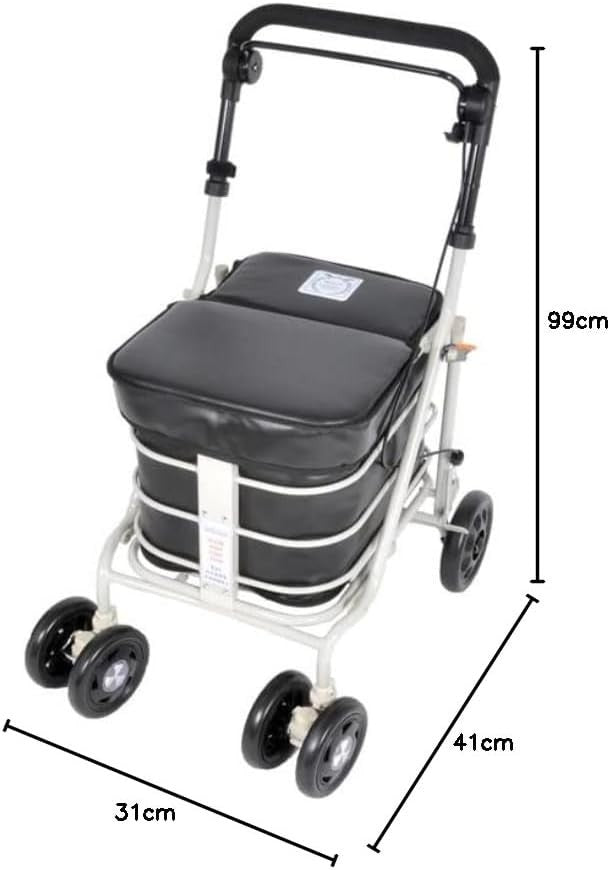 Foldable 6-Wheel Shopping Trolley With Seat Handbrake Black