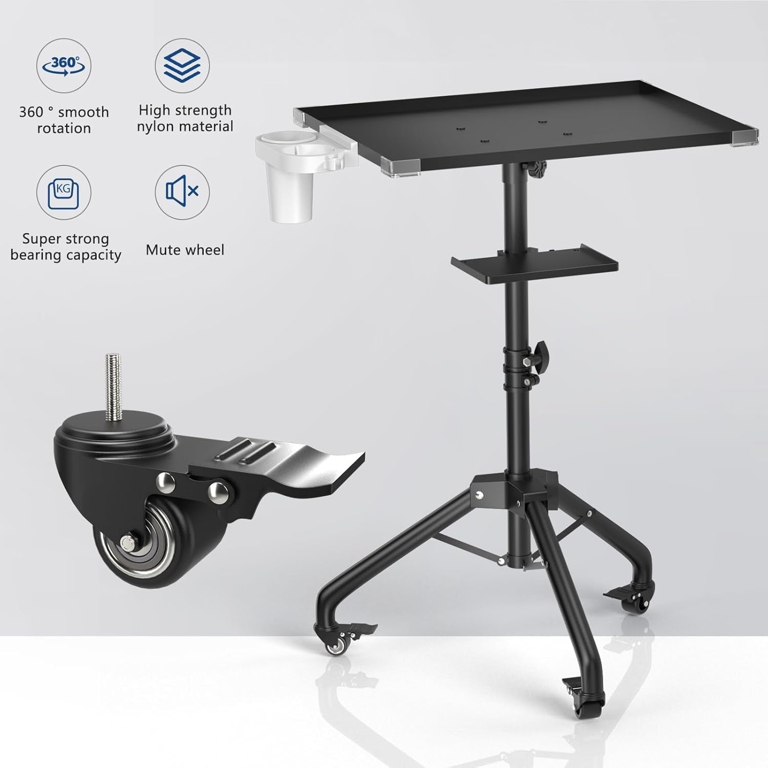 Salon Tray Cart Adjustable Height Rolling Tattoo Workstation with Wheels