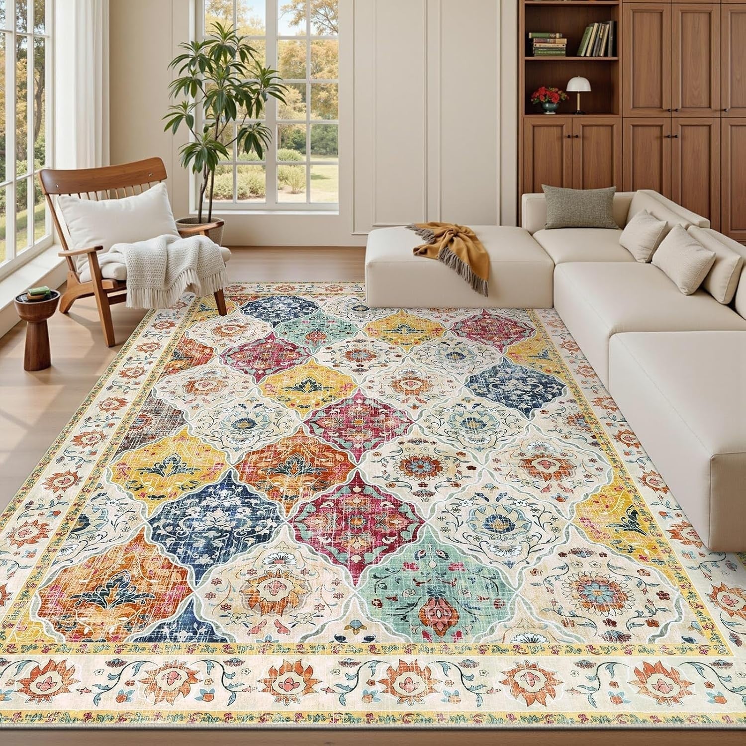 Moroccan Washable Area Rug 120x170cm Non Slip Boho Vintage Living Room Carpet