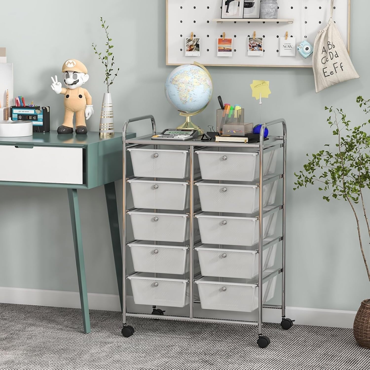 10 Drawer Rolling Storage Cart Utility Organizer Trolley Lockable Wheels