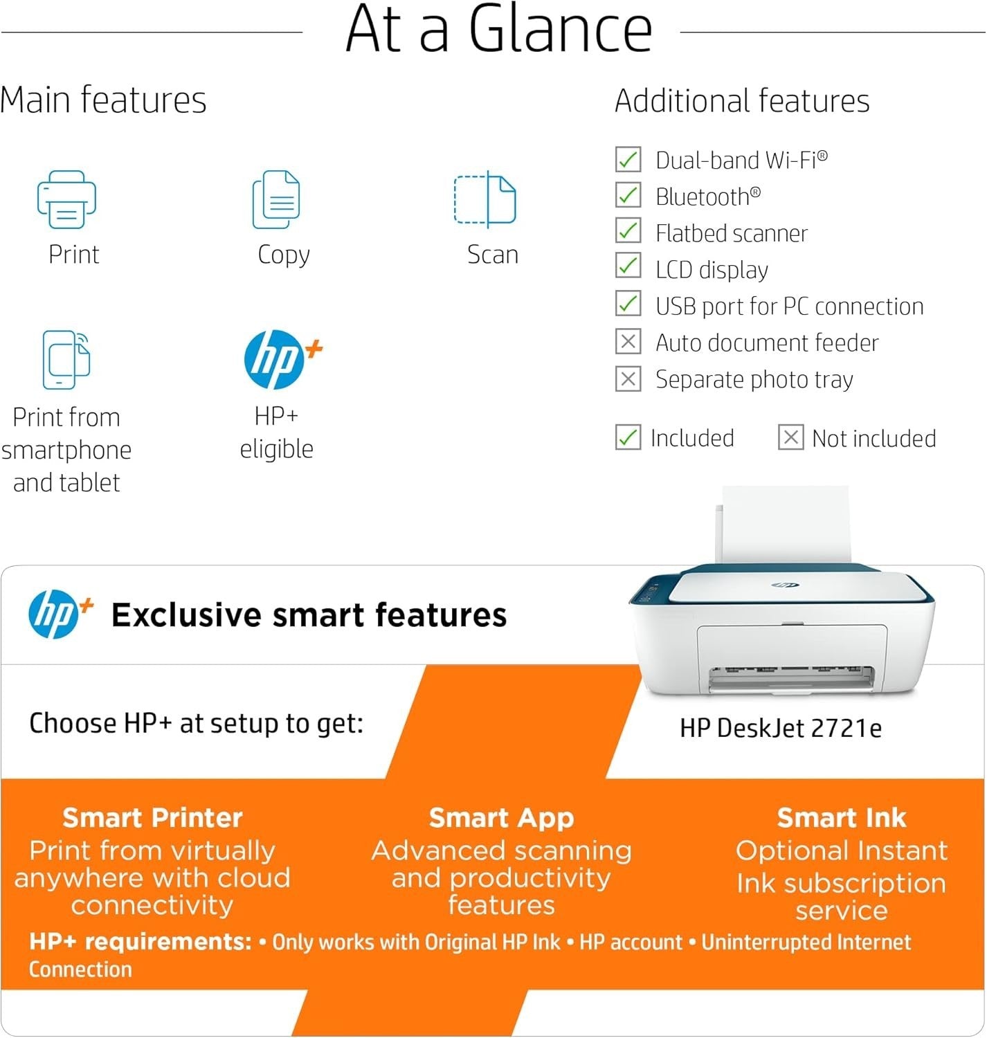 Wireless Colour Printer DeskJet 2721e | White, Blue | Print, Copy, Scan | A4