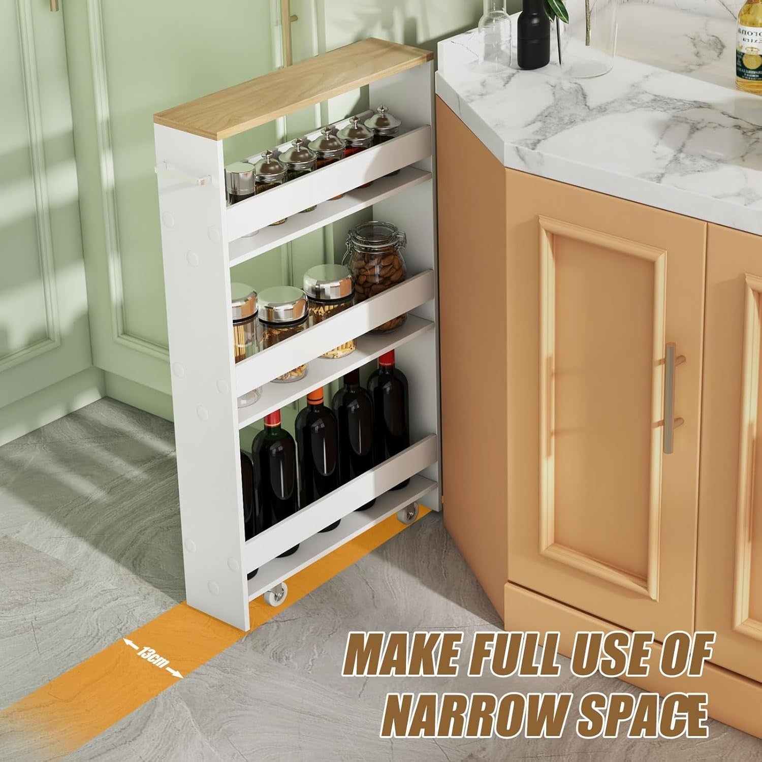 4 Tier Kitchen Storage Trolley Slim Rolling Utility Cart Shelves Wheels
