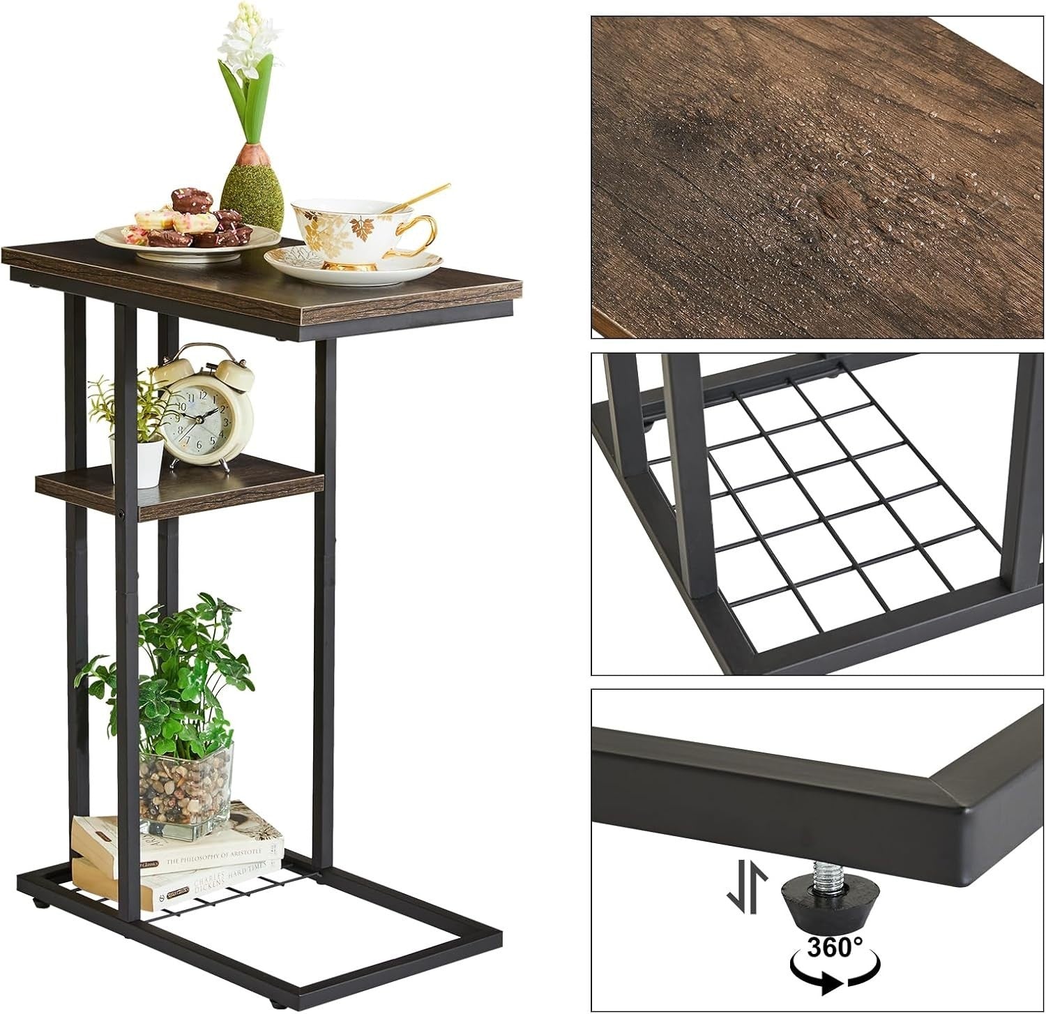 C-Shaped Side Table with Marble Top – Compact, Sturdy, Easy Access Desk