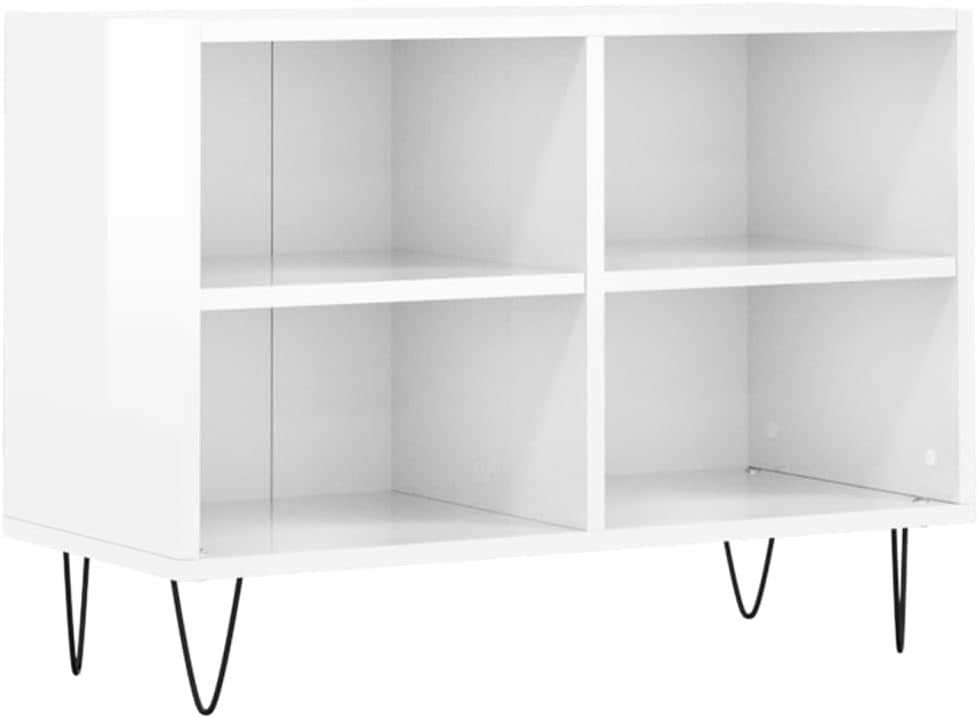 High Gloss White TV Cabinet with Storage Shelves - 69.5x30x50cm