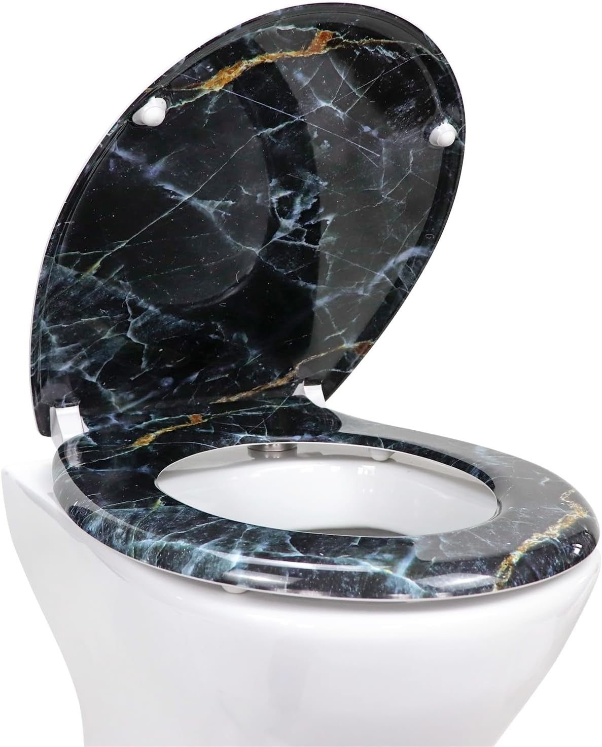 Soft Close Black Marble Toilet Seat Quick Release Top Fixing 45x37cm