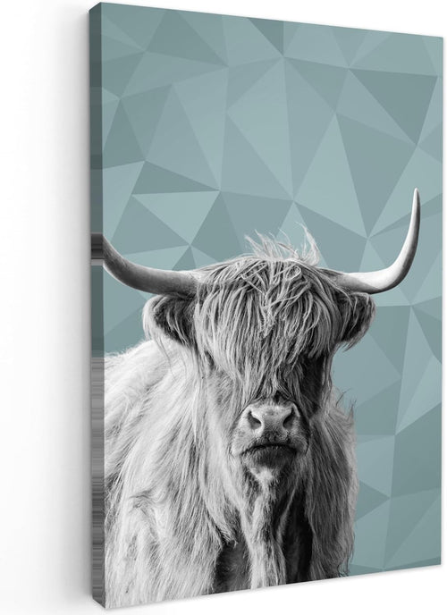 Large Highland Cow Canvas Wall Art Black White Modern Animal Print 31x47