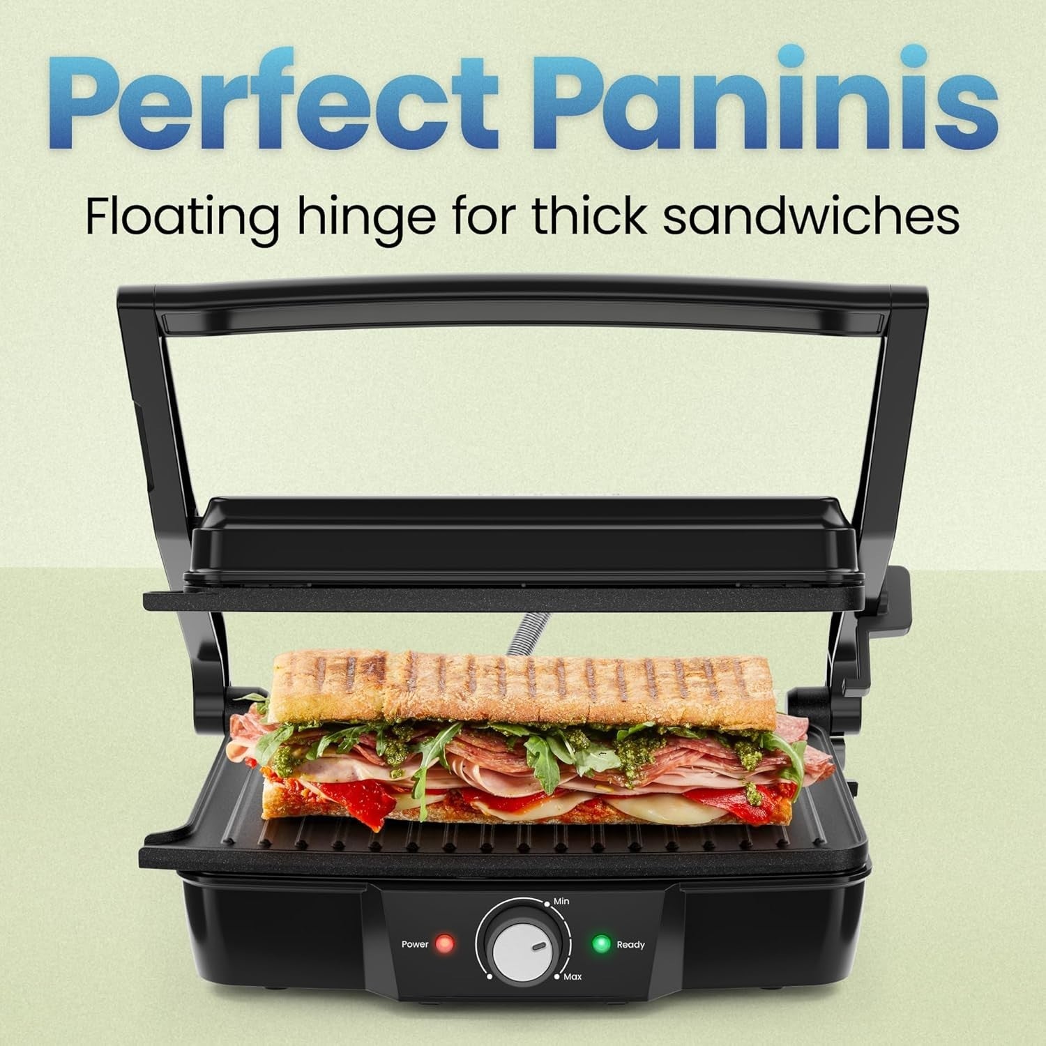 4 Slice Panini Press Grill - Adjustable Temp, Nonstick, Indoor Sandwich Maker
