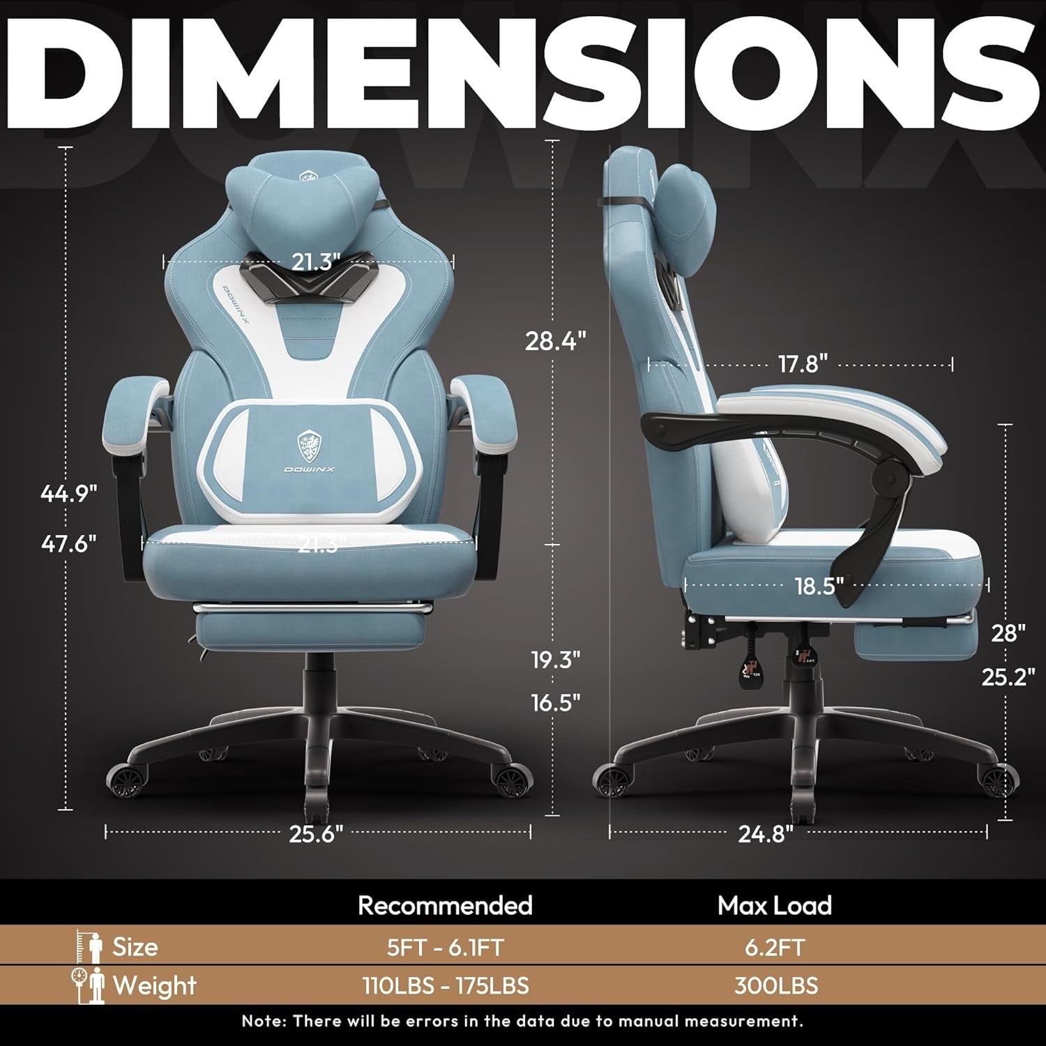 Gaming Chair Reclining Office Desk Chair Massage Footrest Blue White Fabric
