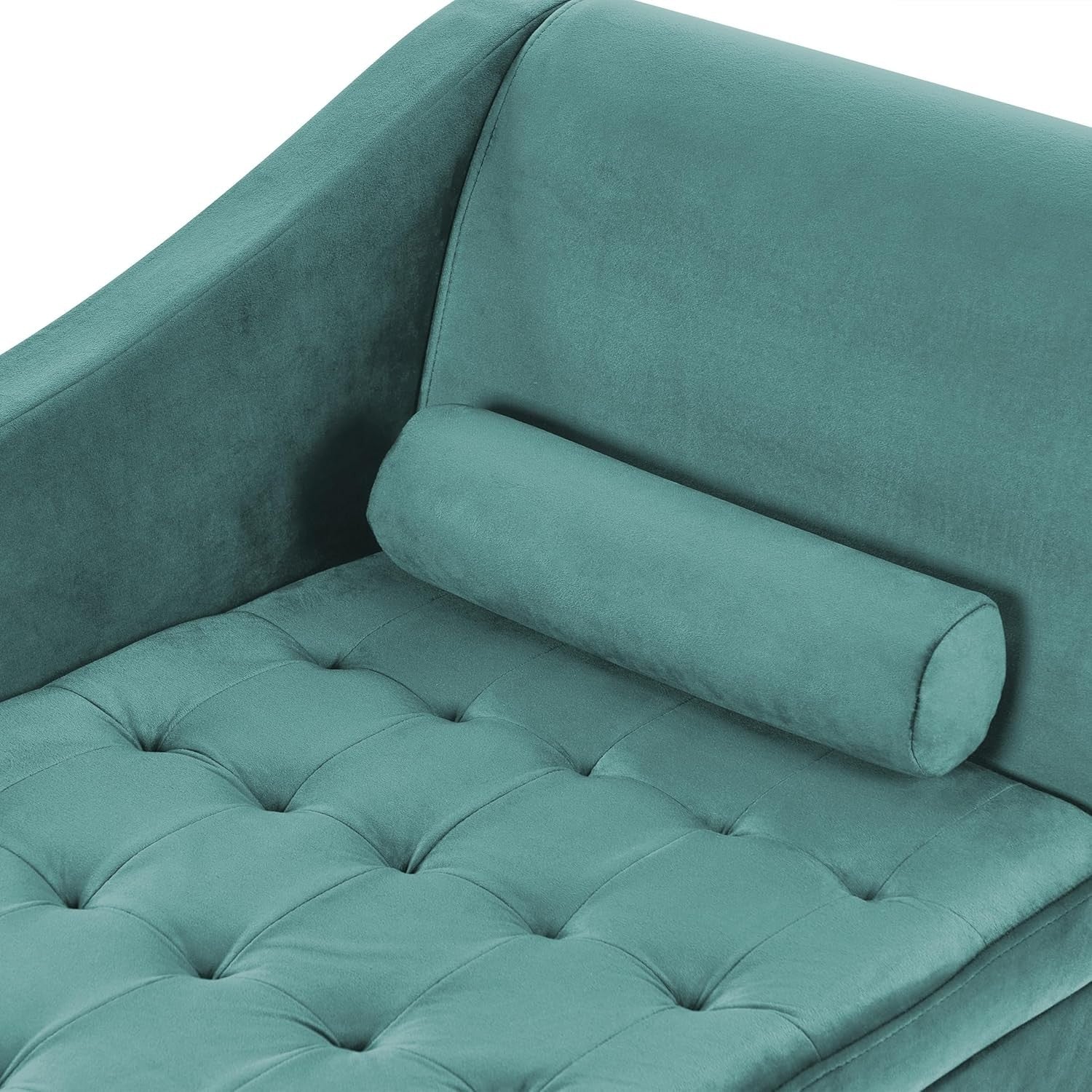 Velvet Right Hand Chaise Lounge with Storage & Cushion, Black Legs, Teal