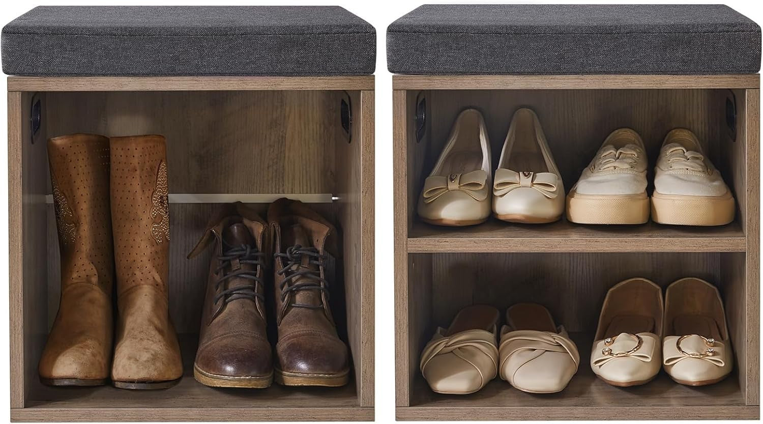Small Shoe Storage Bench with Cushion & 2-Tier Rack for Entryway Seat