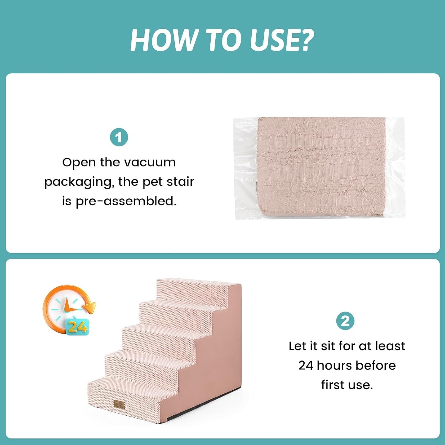 Wide Dog Stairs Non-Slip Pet Steps for Small Dogs Cats Puppy 50x75x60cm Pink
