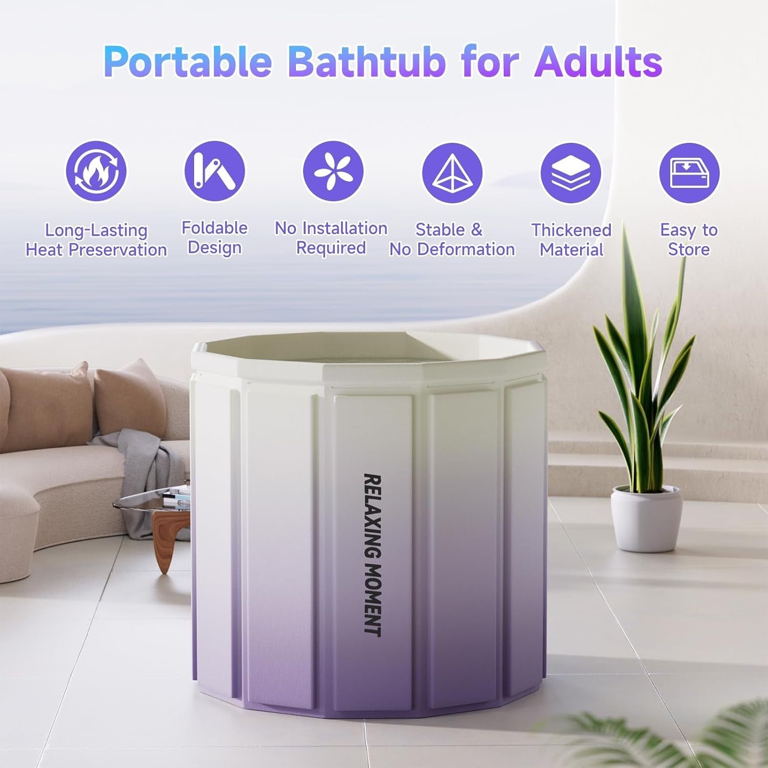 Portable Foldable Adult Bathtub 70x70x65cm Hot & Ice Bath Spa Tub