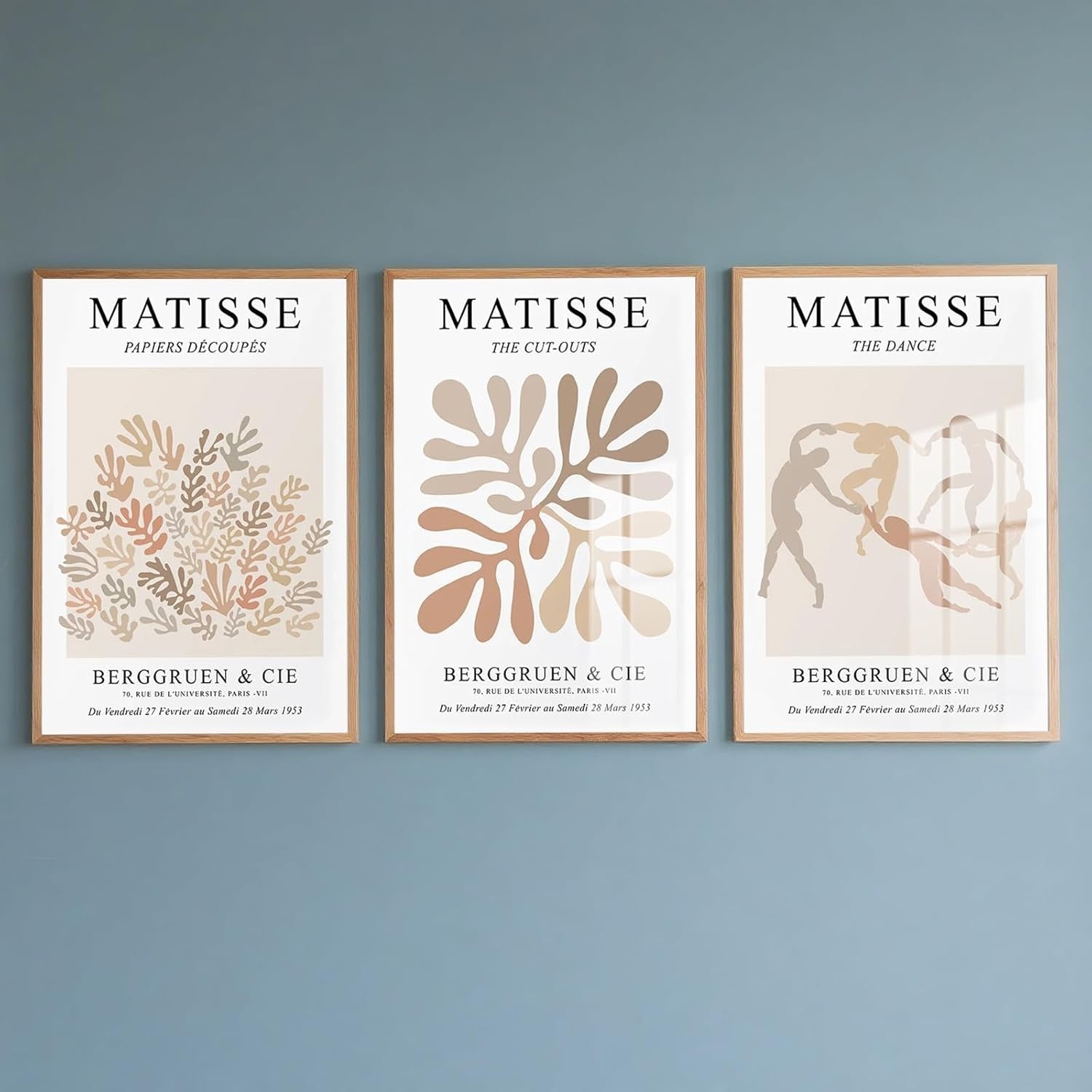 Large Abstract Neutral Wall Art Set of 3 Boho Prints 50x70cm Modern Decor