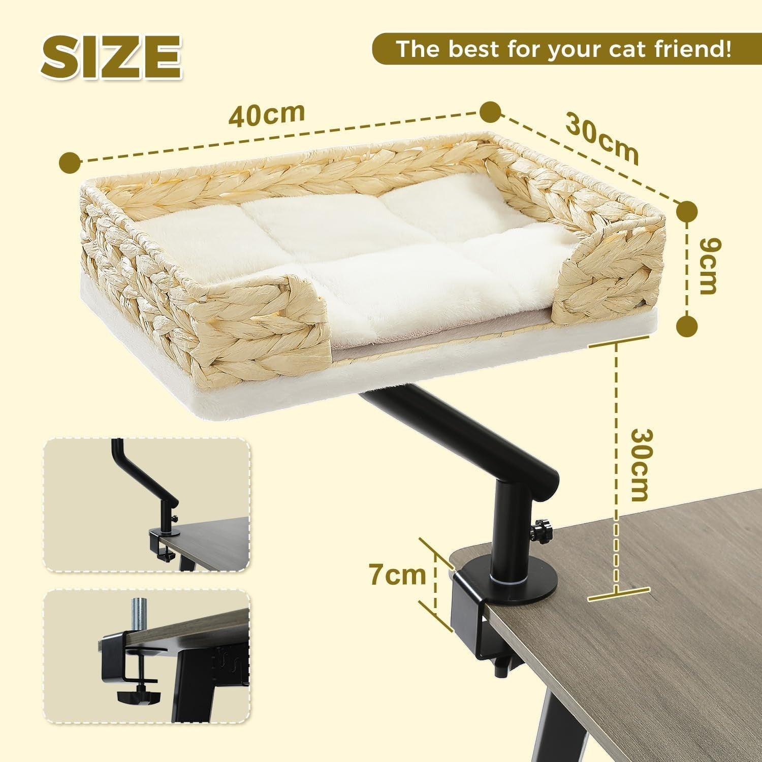 Wicker Desk Cat Bed Rotating Cat Hammock Plush Desktop Cat Perch