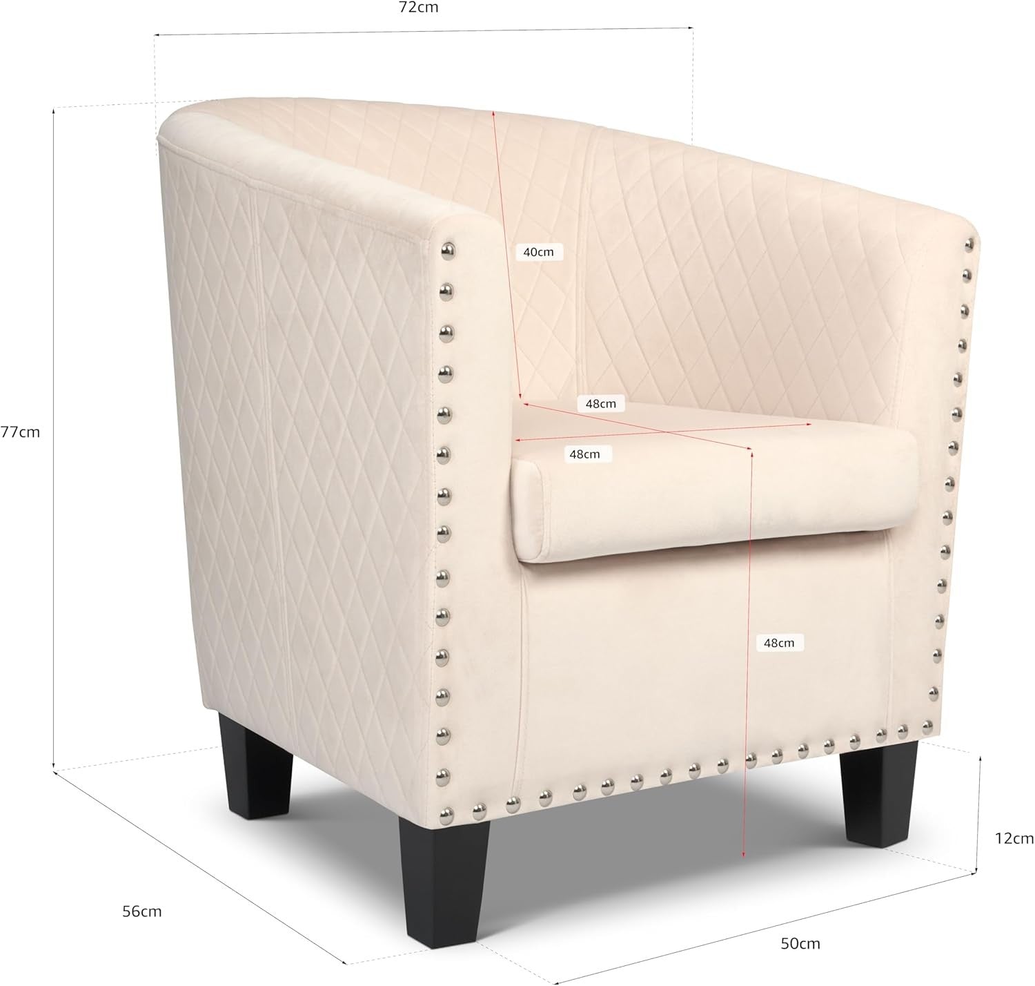 Beige Velvet Tub Chair Studded Accent Armchair Lounge Seat