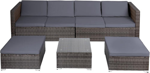 6 Seater Rattan Garden Sofa Set | Modular Patio Lounge with Cushions & Table