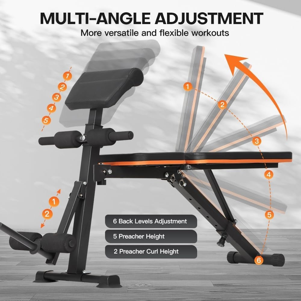 Foldable Multi-Functional Gym Bench, Roman Chair, Adjustable Sit-Up & Decline