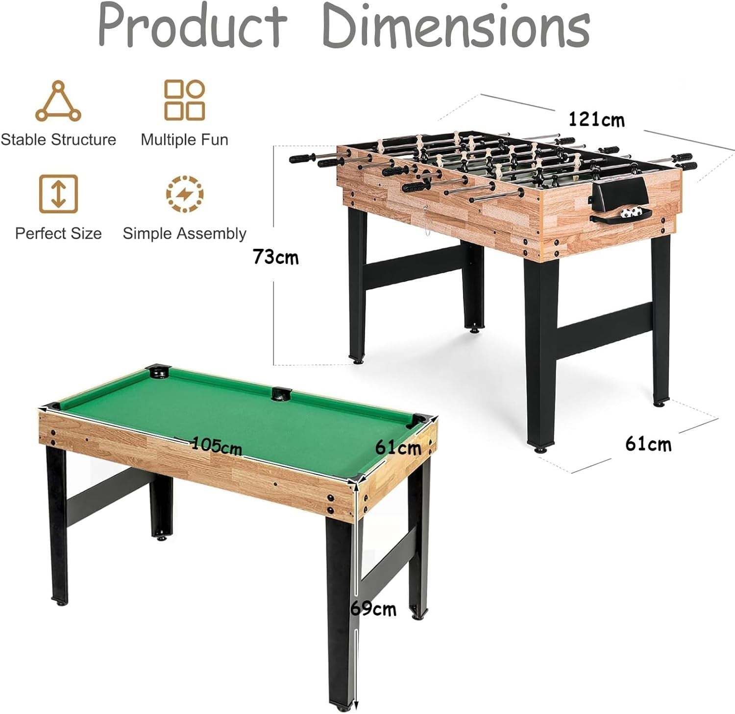 4ft 4 in 1 Multi Game Table Kids Pool Foosball Hockey Tennis