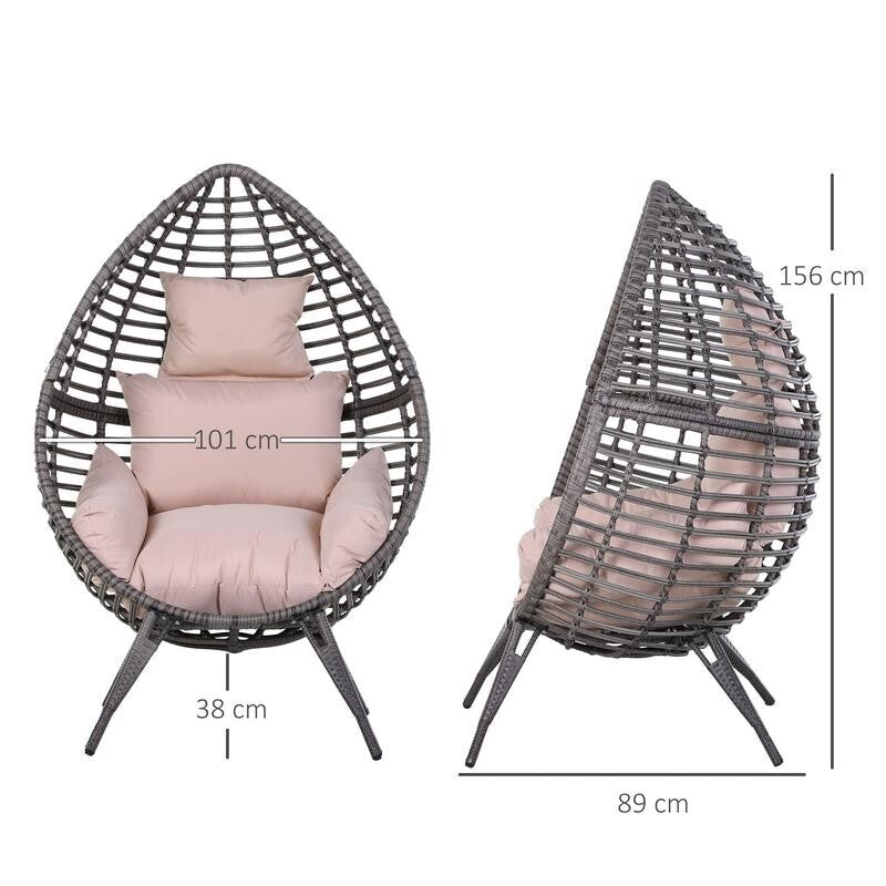 Rattan Egg Chair Outdoor Indoor Wicker Lounge Seat with Cushion Teardrop