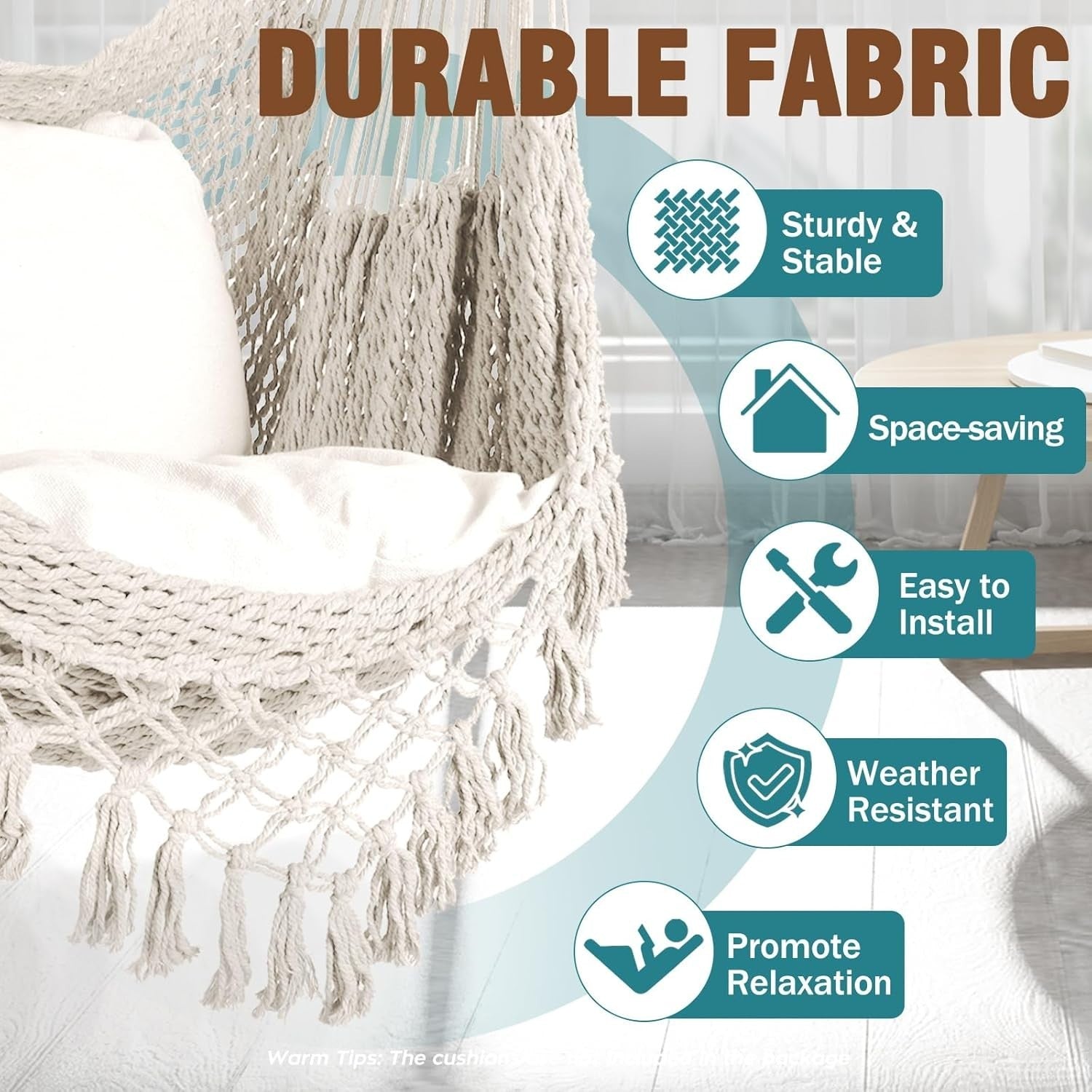 Natural White Hanging Hammock Chair – Breathable Mesh, Indoor Outdoor, 120kg