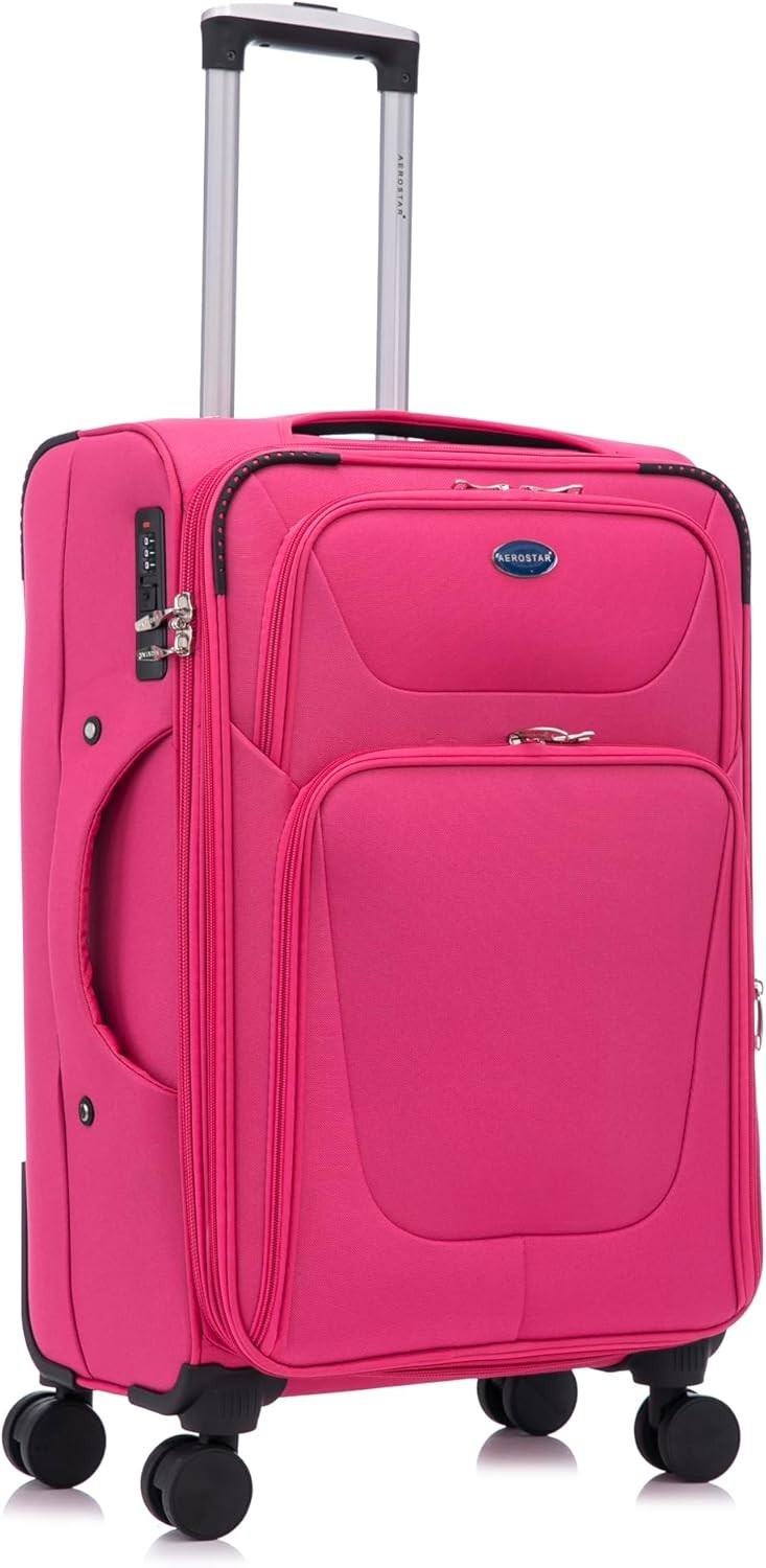 26” Medium Lightweight Soft Check In Suitcase Expandable 4 Wheel Luggage 78L