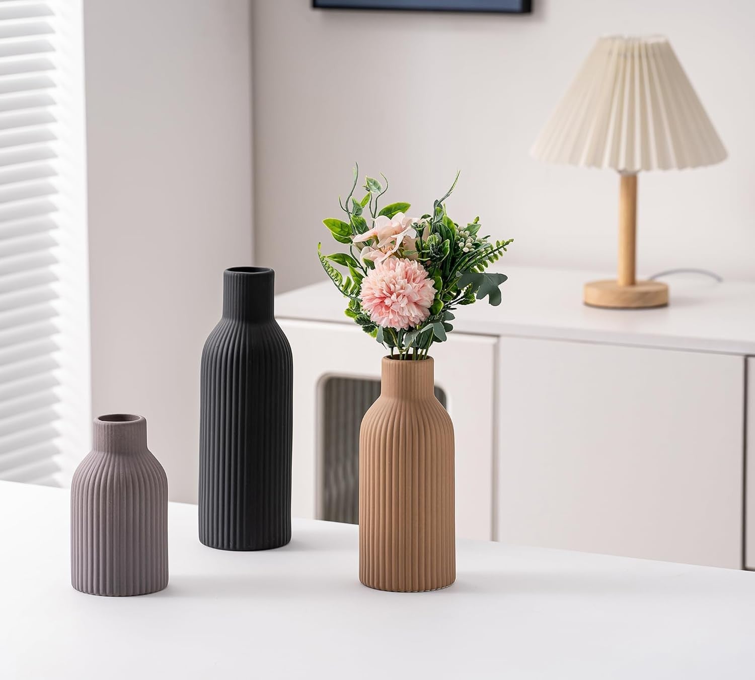Ceramic Vase Set of 3 Farmhouse Pampas Vases Boho Home Decor