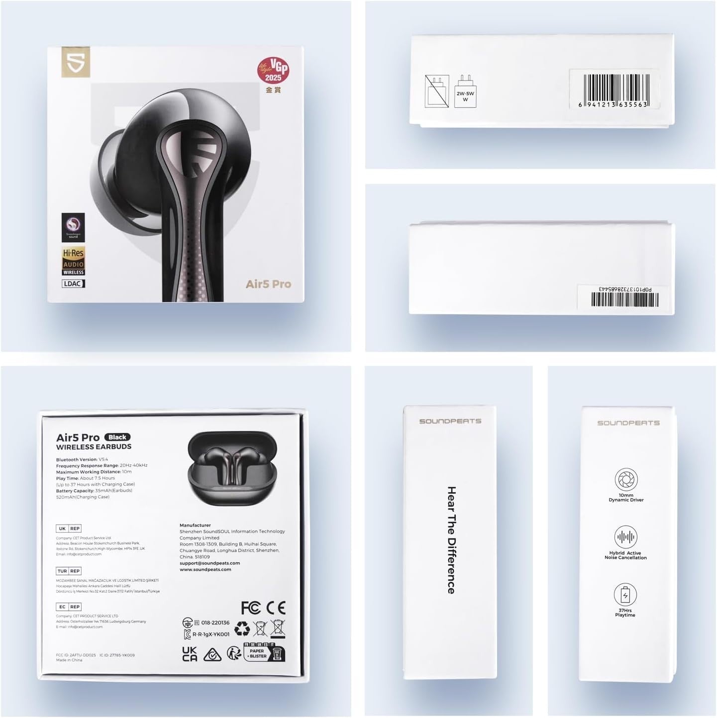 Hi-Res Bluetooth 5.4 Earbuds LDAC aptX Lossless ANC 37H Wireless Audio
